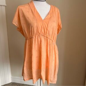BUM V-Neck Tunic Top Vintage Peach Eyelet Womens Large